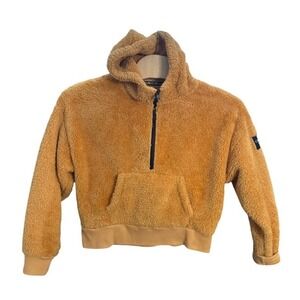 Calvin Klein Performance Sherpa Fleece Quarter Zip Hoodie Mustard Yellow Crop